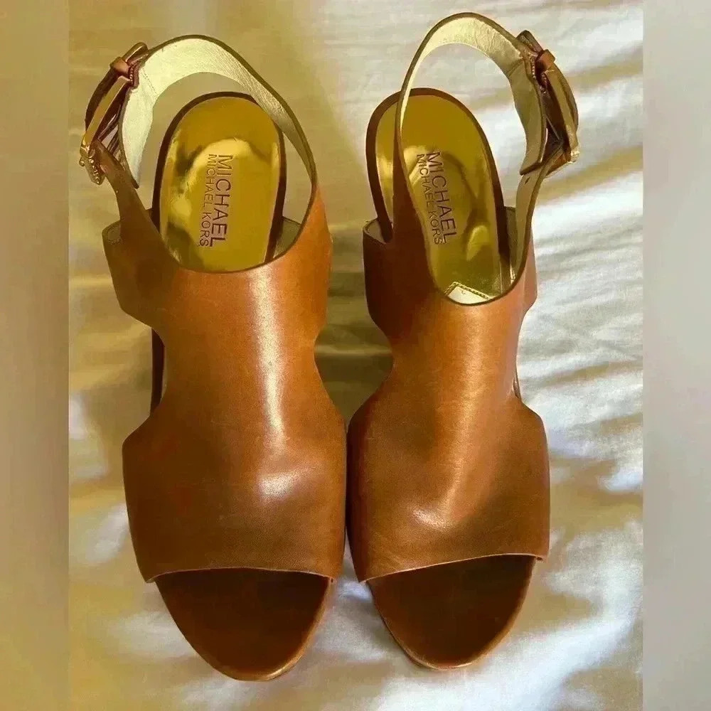 Michael Kors‎ Size 10 Josephine Brown Wedge Sandals Luggage Tan Brown
